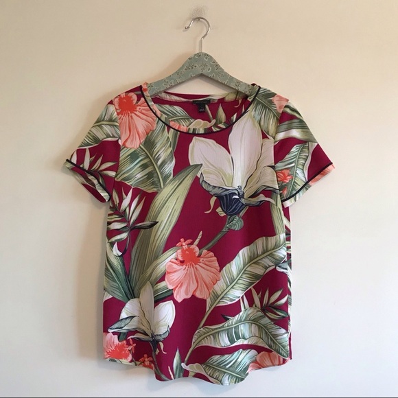 Ann Taylor | Tropical Palm Short Sleeve Blouse - Picture 1 of 6